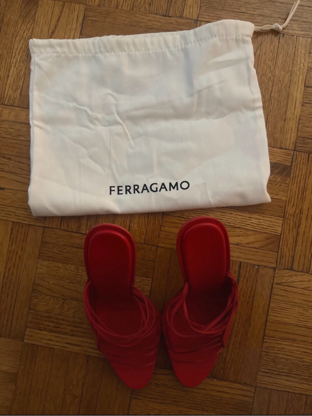 Salvatore Ferragamo Red Multi-Strap Slide Heels